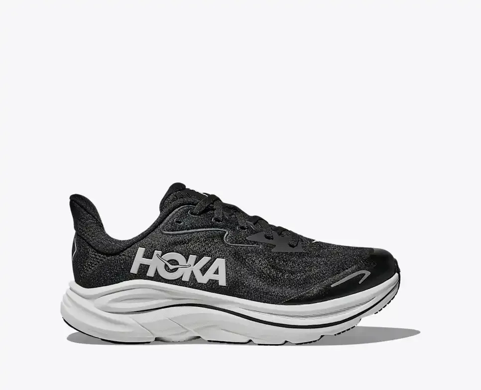 HOKA Clifton 10 Black White (GS) - Big Kids - front view