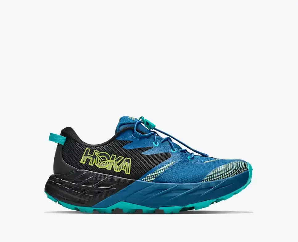 HOKA Speedgoat 7 Black Night Glow Blue (GS) - Big Kids - front view