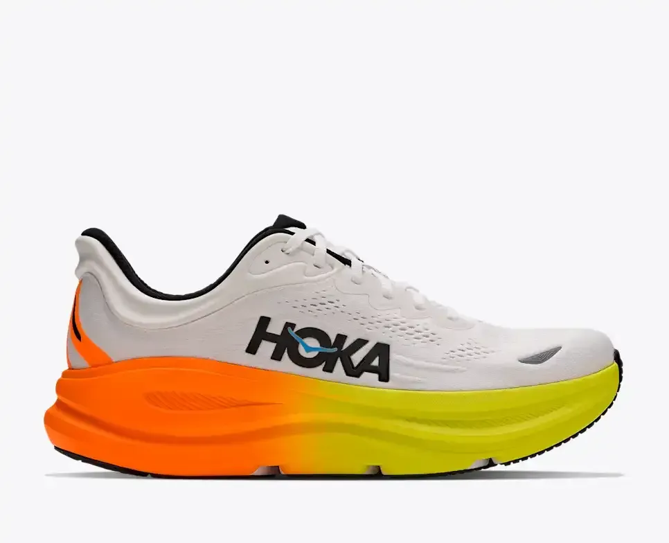 HOKA Bondi 9 White Neon Tangerine - Men's Road Running Shoes & Trainers - front view