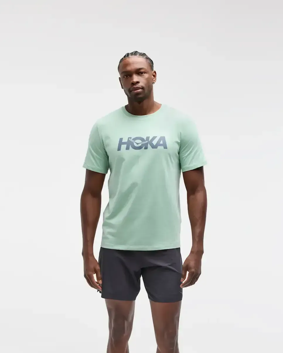 HOKA Core Logo Graphic Tee Sage - Men's Running Clothing & Gear - front view