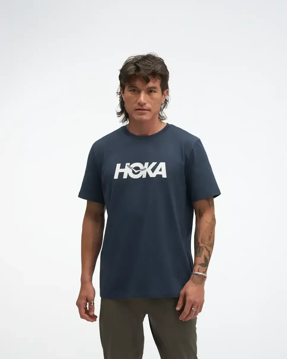 HOKA Core Logo Graphic Tee Varsity Navy - Men's Running Clothing & Gear - front view