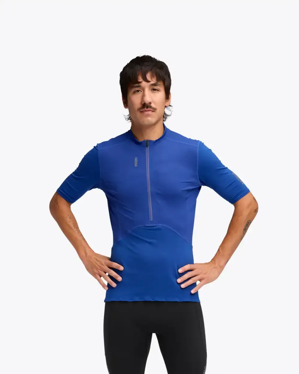 HOKA SkyBreeze Short Sleeve Zip Ultramarine - Men's Running Clothing & Gear - front view