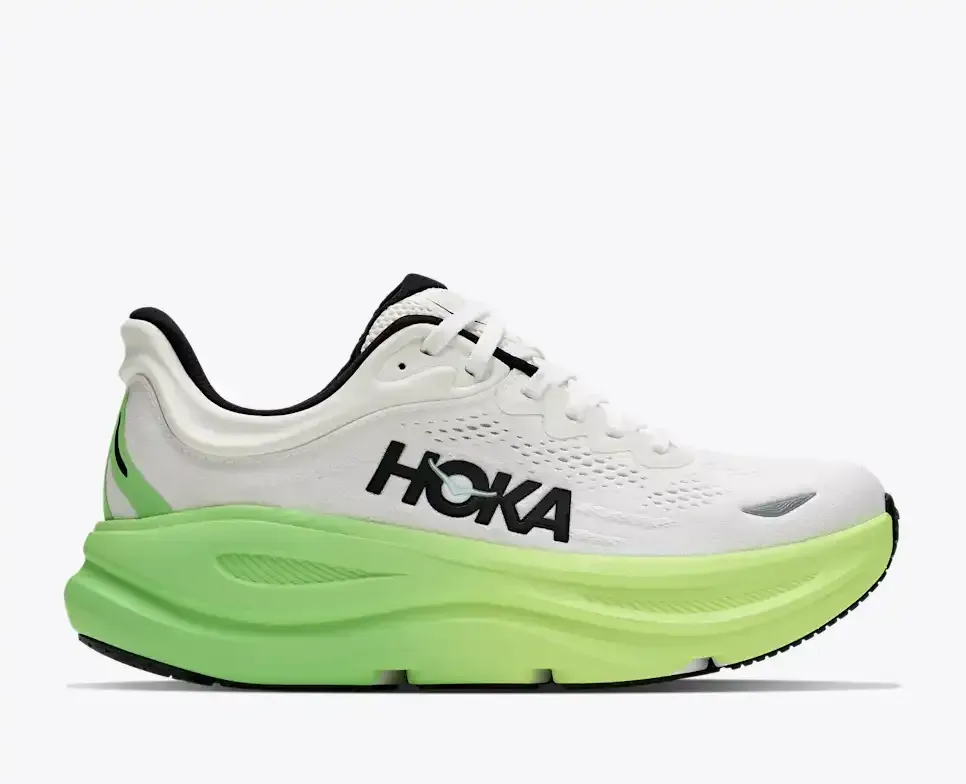 HOKA Bondi 9 White Tart Apple (Women’s) - Road Running Shoes - front view