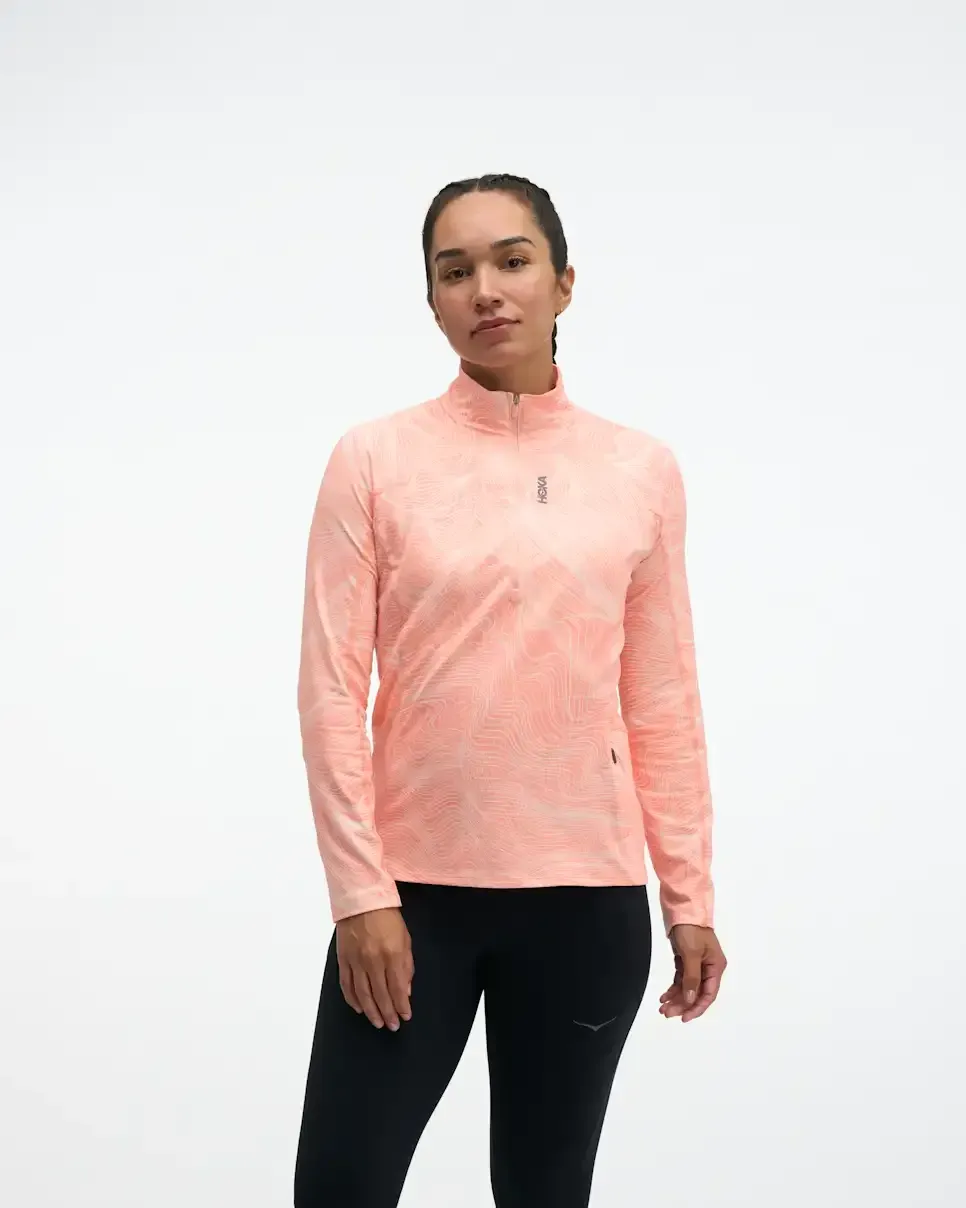 HOKA SkyForm Half Zip Sunstone Prt (Women’s) - Women's Products - front view